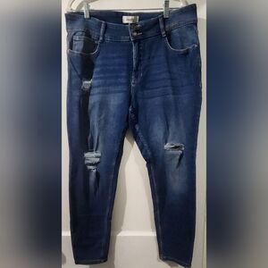 🌷👖Angels Women's Midnight Blue Ripped Curvy Skinny Jeans